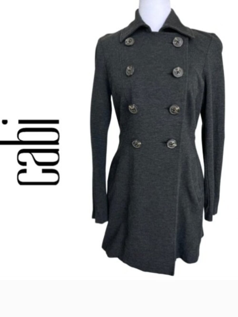 CAbi Ponte Knit Double Breasted Trench Pea Coat XS Dark Grey Charcoal Casablanca - Picture 15 of 16